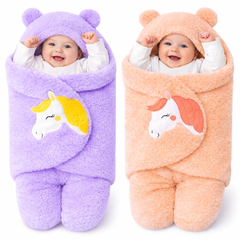 BRANDONN Newborn Baby Hooded Swaddle Blanket Gift Set (Pack of 2), Unicorn Print, 0–9 Months