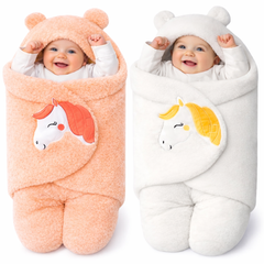 BRANDONN Newborn Baby Hooded Swaddle Blanket Gift Set (Pack of 2), Unicorn Print, 0–9 Months
