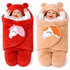 BRANDONN Newborn Baby Hooded Swaddle Blanket Gift Set (Pack of 2), Unicorn Print, 0–9 Months