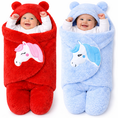 BRANDONN Newborn Baby Hooded Swaddle Blanket Gift Set (Pack of 2), Unicorn Print, 0–9 Months