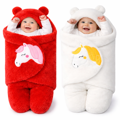 BRANDONN Newborn Baby Hooded Swaddle Blanket Gift Set (Pack of 2), Unicorn Print, 0–9 Months