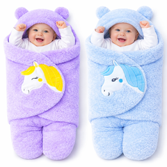 BRANDONN Newborn Baby Hooded Swaddle Blanket Gift Set (Pack of 2), Unicorn Print, 0–9 Months