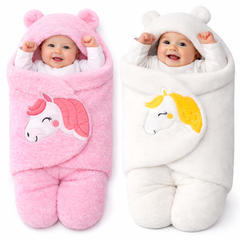 BRANDONN Newborn Baby Hooded Swaddle Blanket Gift Set (Pack of 2), Unicorn Print, 0–9 Months
