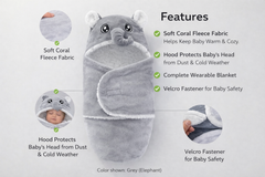 BRANDONN Baby Hooded Blanket & Bath Towel Set – Bear Design (0–9 Months)