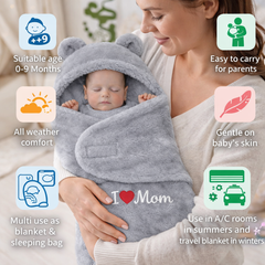 BRANDONN Newborn Hooded Baby Blanket & Bath Towel with Love Embroidery (0–9 Months)