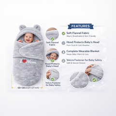 BRANDONN Newborn Hooded Baby Blanket & Bath Towel with Love Embroidery (0–9 Months)