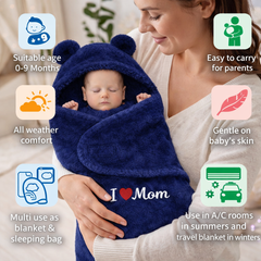 BRANDONN Newborn Hooded Baby Blanket & Bath Towel with Love Embroidery (0–9 Months)