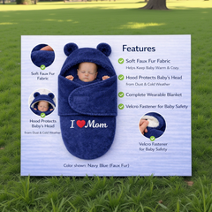BRANDONN Newborn Hooded Baby Blanket & Bath Towel with Love Embroidery (0–9 Months)