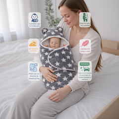 BRANDONN Newborn Hooded Baby Blanket (0–9 Months), Star Print