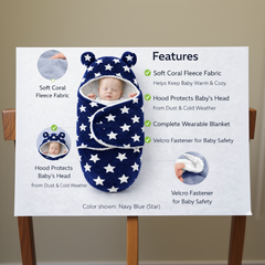 BRANDONN Newborn Hooded Baby Blanket (0–9 Months), Star Print