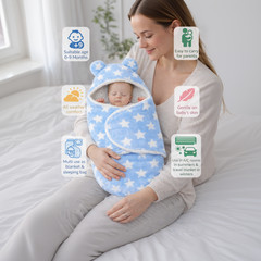 BRANDONN Newborn Hooded Baby Blanket (0–9 Months), Star Print