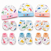 BRANDONN Baby Mitten, Booty & Cap Set (3-Pack, Multicolour) for Newborns 0–6 Months | Soft Cotton Baby Gift Set