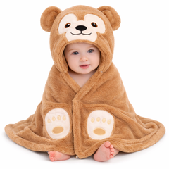 BRANDONN Hooded Newborn Baby Blanket & Swaddle Wrapper, Ultra Soft, 82 x 82 cm, 0–12 Months, Pack of 1