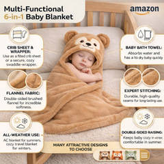 BRANDONN Newborn Hooded Baby Swaddle Blanket – Crib Wrapper (82 x 82 cm, 0–12 Months, 1 Pc)