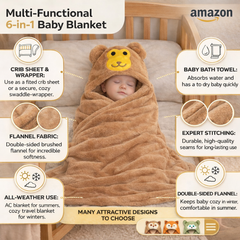 BRANDONN Newborn Hooded Baby Swaddle Blanket – Crib Wrapper (82 x 82 cm, 0–12 Months, 1 Pc)