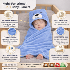 BRANDONN Newborn Hooded Baby Swaddle Blanket – Crib Wrapper (82 x 82 cm, 0–12 Months, 1 Pc)