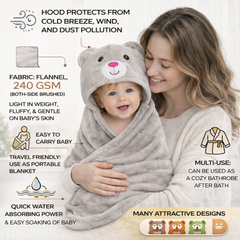BRANDONN Newborn Hooded Baby Swaddle Blanket – Crib Wrapper (82 x 82 cm, 0–12 Months, 1 Pc)