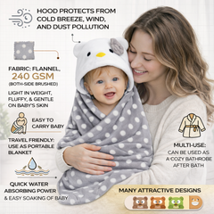 BRANDONN Newborn Polka Dot Ultra-Soft Hooded Baby Bath Towel & Bath Gown