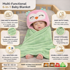 BRANDONN Newborn Hooded Baby Swaddle Blanket – Crib Wrapper (82 x 82 cm, 0–12 Months, 1 Pc)