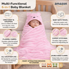 BRANDONN Newborn Hooded Baby Swaddle Blanket – Crib Wrapper (82 x 82 cm, 0–12 Months, 1 Pc)