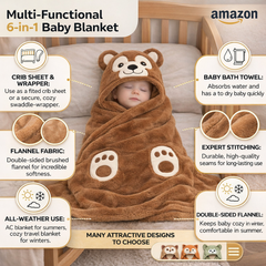 BRANDONN Newborn Hooded Baby Swaddle Blanket – Crib Wrapper (82 x 82 cm, 0–12 Months, 1 Pc)