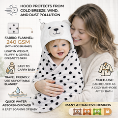 BRANDONN Newborn Polka Dot Ultra-Soft Hooded Baby Bath Towel & Bath Gown