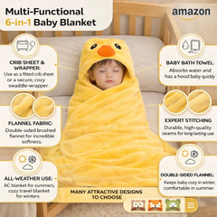 BRANDONN Newborn Hooded Baby Swaddle Blanket – Crib Wrapper (82 x 82 cm, 0–12 Months, 1 Pc)