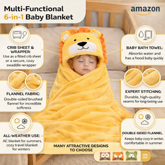 BRANDONN Newborn Hooded Baby Swaddle Blanket – Crib Wrapper (82 x 82 cm, 0–12 Months, 1 Pc)
