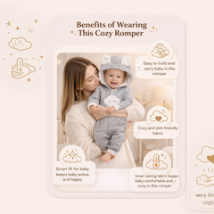 BRANDONN Baby Winter Fleece Hooded Romper – 320 GSM Cotton Newborn Onesie with Zipper, Cloud Embroidery