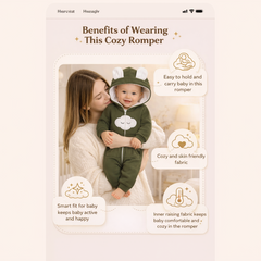 BRANDONN Baby Winter Fleece Hooded Romper – 320 GSM Cotton Newborn Onesie with Zipper, Cloud Embroidery