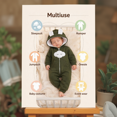 BRANDONN Baby Winter Fleece Hooded Romper – 320 GSM Cotton Newborn Onesie with Zipper, Cloud Embroidery