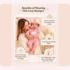 BRANDONN Baby Winter Fleece Hooded Romper – 320 GSM Cotton Newborn Onesie with Zipper, Cloud Embroidery