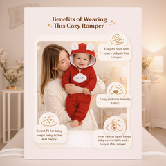 BRANDONN Baby Winter Fleece Hooded Romper – 320 GSM Cotton Newborn Onesie with Zipper, Cloud Embroidery
