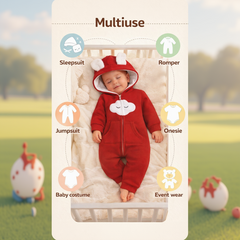 BRANDONN Baby Winter Fleece Hooded Romper – 320 GSM Cotton Newborn Onesie with Zipper, Cloud Embroidery