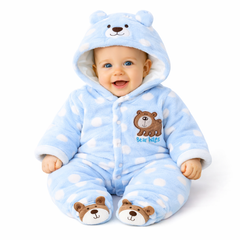 BRANDONN Baby Fleece Hooded Winter Romper | Newborn Polka Print Onesie with Snap Buttons