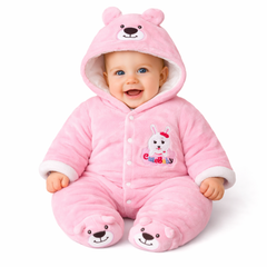 BRANDONN Baby Fleece Hooded Romper Winter Newborn Onesie Teddy Embroidered Jumpsuit