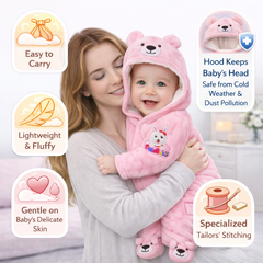 BRANDONN Baby Fleece Hooded Romper Winter Newborn Onesie Teddy Embroidered Jumpsuit