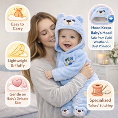 BRANDONN Baby Fleece Hooded Romper – Teddy Embroidered Winter Onesie