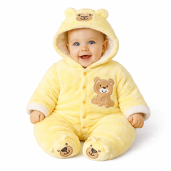BRANDONN Baby Fleece Hooded Romper – Teddy Embroidered Winter Onesie