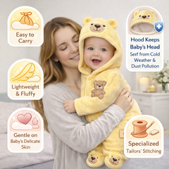 BRANDONN Baby Fleece Hooded Romper – Teddy Embroidered Winter Onesie