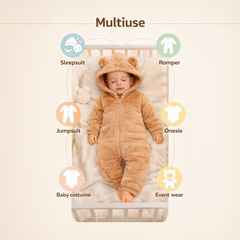 BRANDONN Baby Winter Flannel Hooded Romper – Warm Zipper Onesie for Newborn Boys & Girls