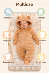 BRANDONN Baby Winter Flannel Romper with Hood – Newborn Jumpsuit, Warm Hooded Onesie with Zipper ( Solid ), for Boys & Girls