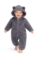 BRANDONN Baby Winter Flannel Romper with Hood – Newborn Jumpsuit, Warm Hooded Onesie with Zipper ( Solid ), for Boys & Girls