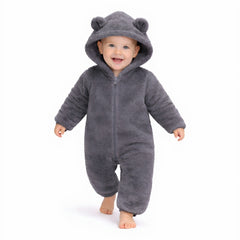 BRANDONN Baby Winter Flannel Hooded Romper – Warm Zipper Onesie for Newborn Boys & Girls
