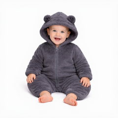 BRANDONN Baby Winter Flannel Hooded Romper – Warm Zipper Onesie for Newborn Boys & Girls