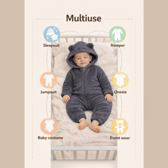 BRANDONN Baby Winter Flannel Hooded Romper – Warm Zipper Onesie for Newborn Boys & Girls
