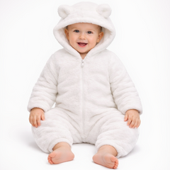 BRANDONN Baby Winter Flannel Hooded Romper – Warm Zipper Onesie for Newborn Boys & Girls