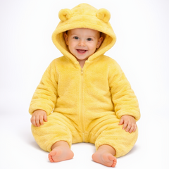 BRANDONN Baby Winter Flannel Hooded Romper – Warm Zipper Onesie for Newborn Boys & Girls