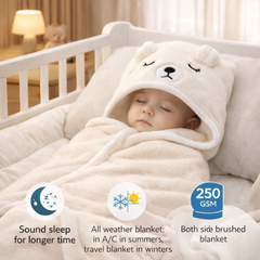 BRANDONN Baby Hooded Blanket Wrapper & Bath Towel, Grey Elephant, 0–12 Months, 75x75 cm