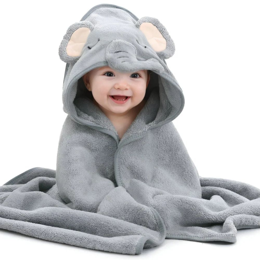 BRANDONN Baby Hooded Blanket & Bath Towel – Elephant | 0–12 Months